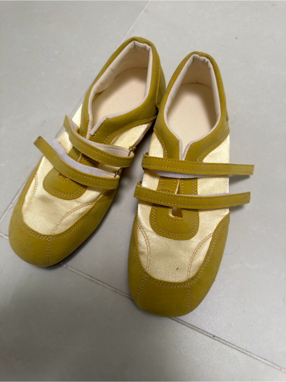 Mustard Yellow Velour Strap Sneakers